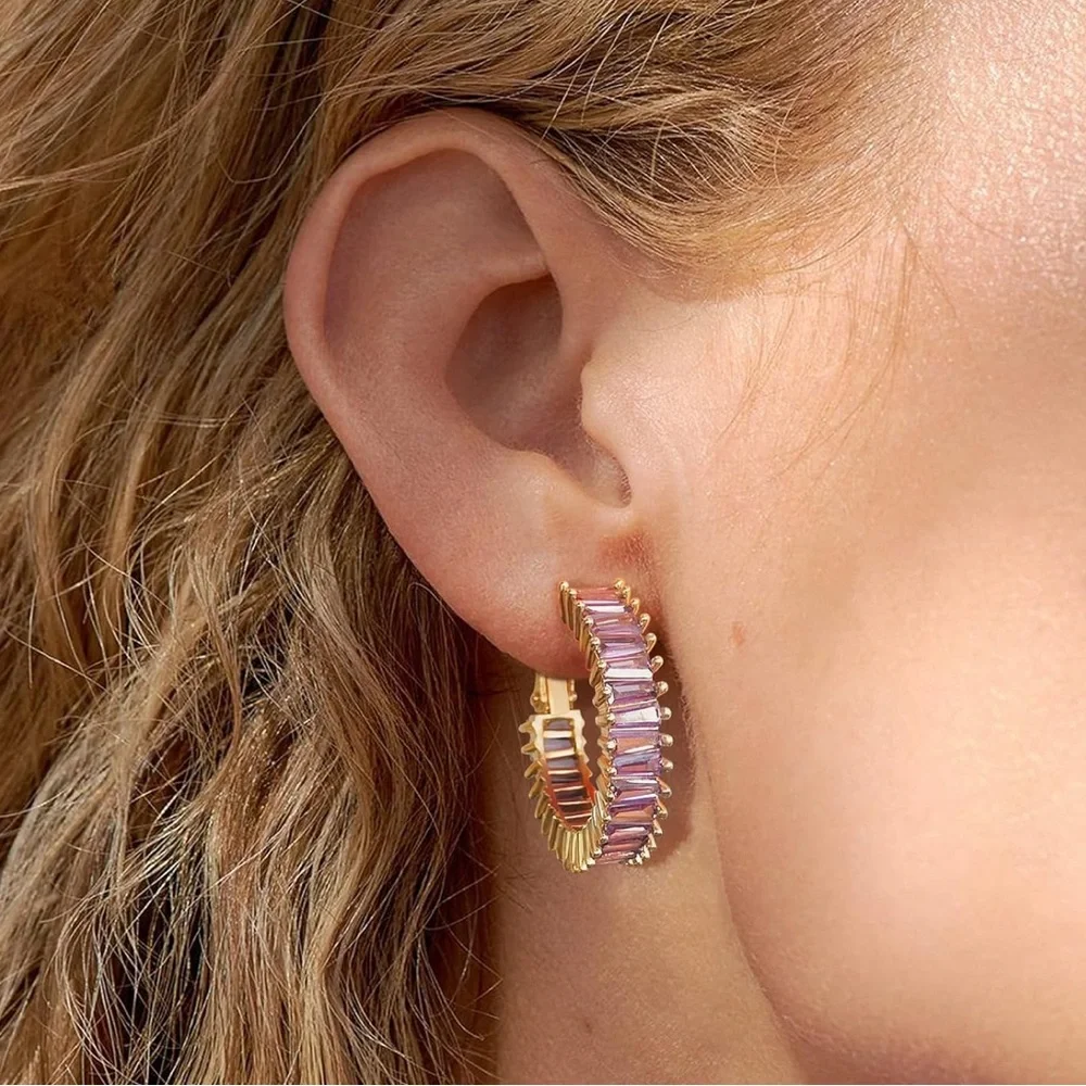 New! Mallorca Lillac Gold Hoop Earrings (3040) NWOT - Picture 3 of 3